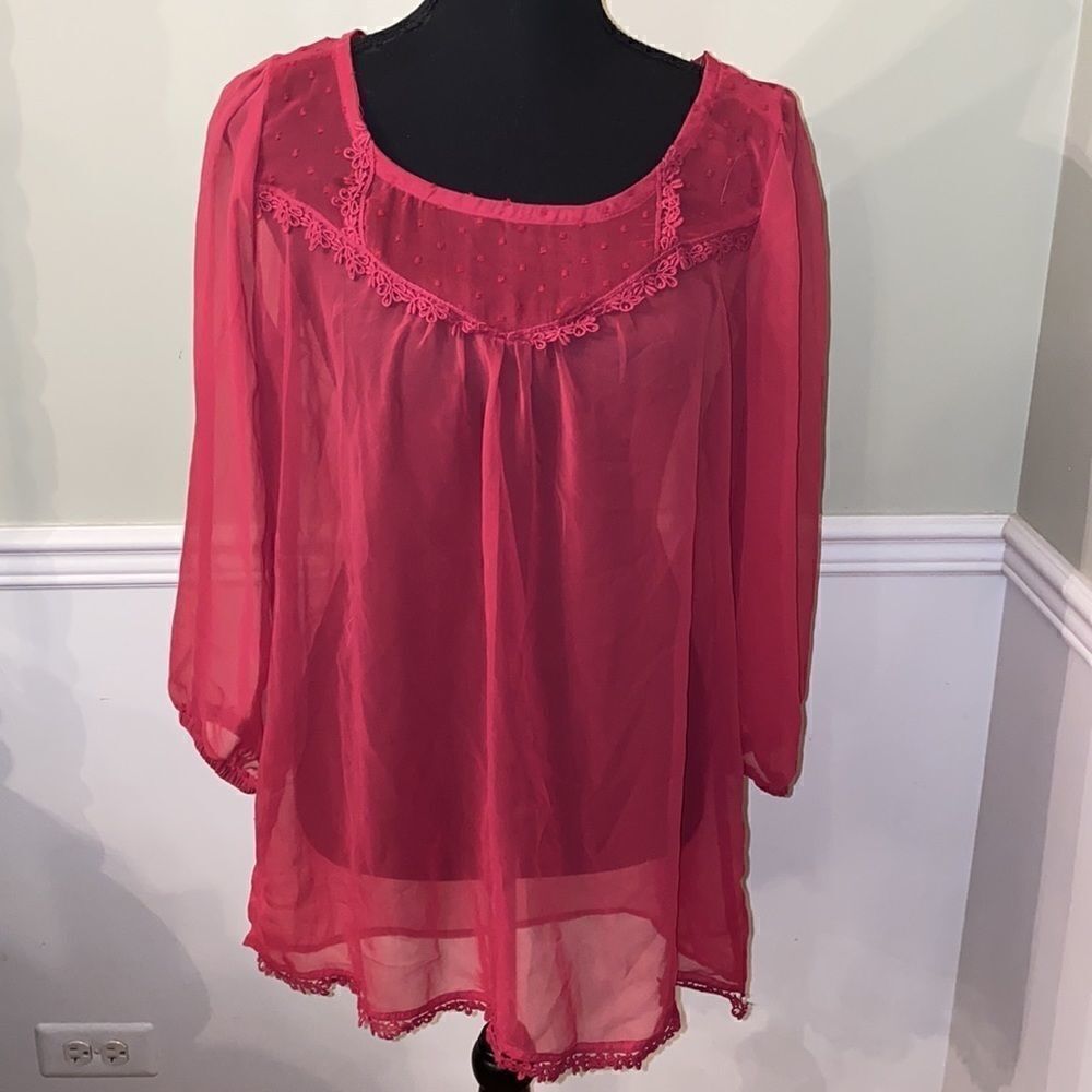 Large
sheer cranberry shirt with tags